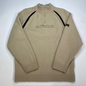 Mens XL Tan Lambswool Blend Quarter Zip Sweater Ski-Doo BRP 453028 Embroidered